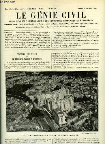 Le Génie Civil Tome Xciii N° 16 - Le Résidence Palace A Bruxelles, Le Xxiie Salon De L Automobile Et Du Cycle, Première Série Par G. Delanghe, Transmissions De L Énergie Électrique A Haute Tension Par(...)