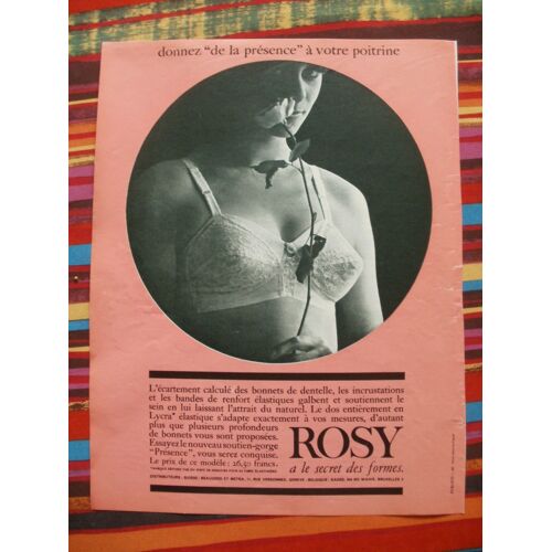 Publicité Ancienne (Avril 1963) Pour Le Nouveau Soutien Gorge Présence De Rosy (Beauverd Et Metra, 11 Rue Versonnex À Genève Et 244 Bld De Wahis À Bruxelles) (Publicité Publicis, Photo Maurice Pascal)