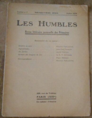 Les Humbles Revue Littéraire Mensuelle Des Primaires N°7 1934