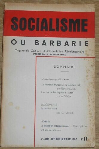 Socialisme Ou Barbarie N°11 - Organe De Critique Et D'orientation Révolutionnaire
