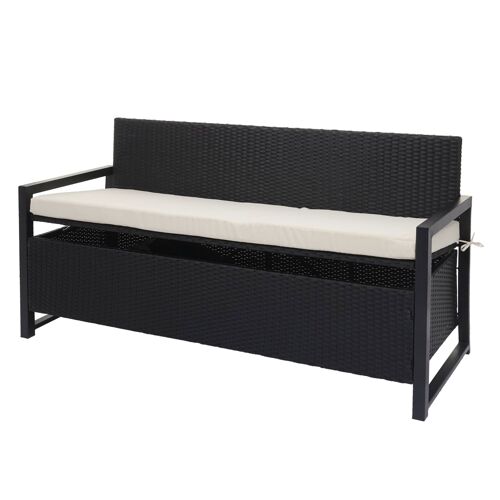 Banc De Jardin 3 Places En Polyrotin Anthracite Coffre De Rangement Avec Coussin D'assise Crème 04_0004184