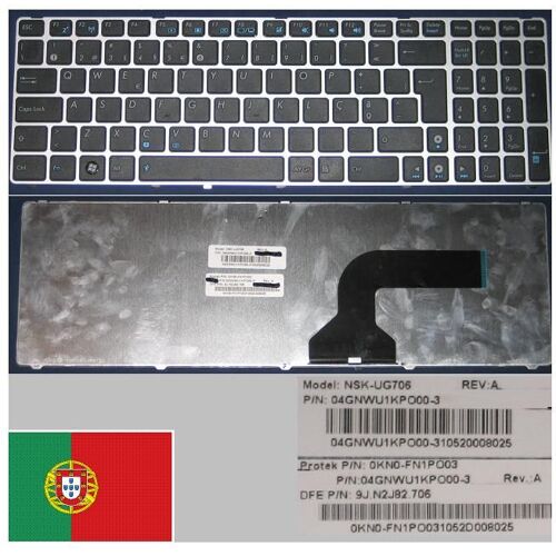 Clavier Qwerty Portugais / Portuguese Pour ASUS G60 G72 G73 G72GX G73JH G60J G60JX G60V G60VX, N61 N61V N61VG N61W N61J, X52 X52J X52N X52F X61SL N71V Series, Noir / Black, Silver-frame, Model: NSK-UG