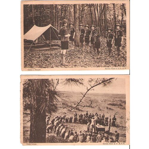 Lot De 2 Cpa Cartes Postales : Les Scouts De France : L'inspection, La Messe Au Camp