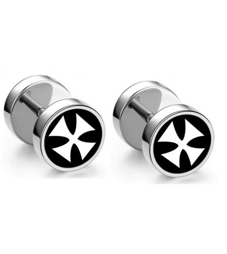 Paire Boucle D'oreille Croix De Malte 8mm Ronde Homme Femme