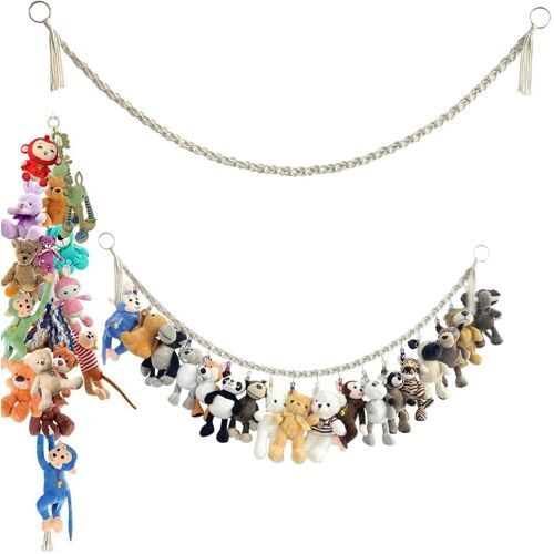 Rangement Peluche, 2m Corde Tressée À La Main Avec 18 Grands Clips Colorés Non Tranchants, Style Bohème, Convient Pour Suspendre Des Poupées, Des Cartes De V?Ux Et Des Décorations De Chambre