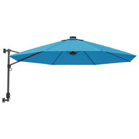 Vidaxl Parasol Mural Avec Led Bleu Mer 290 Cm