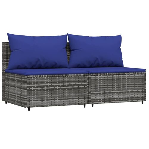 Vidaxl Canapés Centraux De Jardin Et Coussins 2pcs Gris Résine Tressée