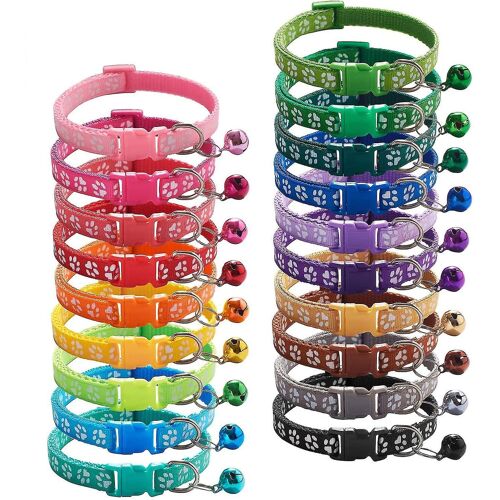 Puppy Id Colliers Avec Cloche Réglable 19-32cm, Doux Nylon Réglable Colliers D'identification Réfléchissants Pour Animaux De Compagnie Nouveau-Nés 19pcs