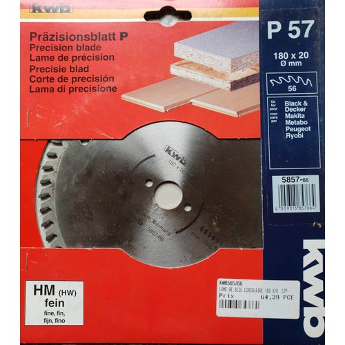 LAME SCIE KWB 180 X 20 (56 DENTS REAFFUTABLE)