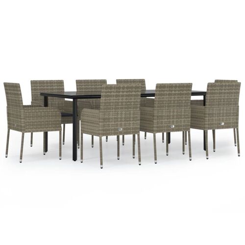 Vidaxl Ensemble De Salle À Manger Jardin 9pcs Et Coussins Noir Et Gris