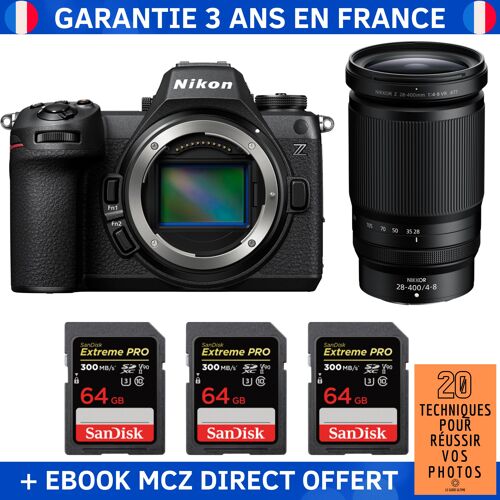 Nikon Z6 III + Z 28-400mm f/4-8 VR + 3 SanDisk 64GB Extreme PRO UHS-II SDXC 300 MB/s + Ebook '20 Techniques pour Réussir vos Photos' - Appareil Photo Hybride Nikon