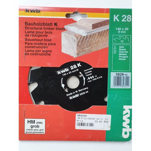 LAME SCIE (12 dents réaffûtable)  140 X 20 MM KWB