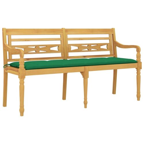 Banc De Jardin Meuble De Patio D'extérieur Terrasse Avec Coussin Vert 150 Cm Bois De Teck Massif Helloshop26 02_0011102