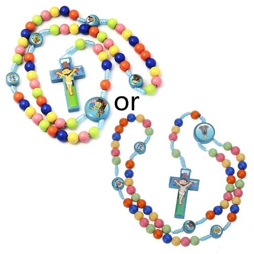 Cartoon Jesus For Cross Pendant Necklace Rosary Beads Catholic Necklaces Children Kid Girls Fashion Religious Jewelry