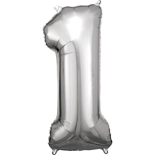 BALLON ALUMINIUM CHIFFRE 1 86CM ARGENT