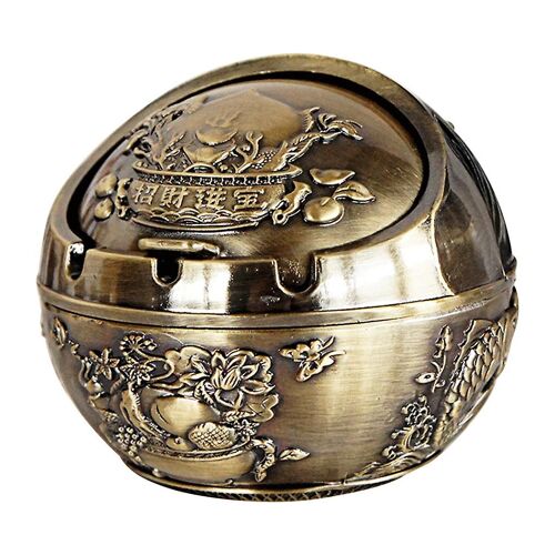 Chinese Element Vintage Ashtray Alloy Ball Shape Ashtrays For Home Bedroom Living Room Hotel Cigar Tobacco Ash Container Fish Pattern Smoking Ash For