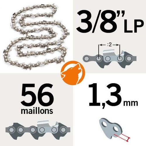 Chaîne tronçonneuse KERWOOD 56 maillons 3/8"LP ,1,3mm