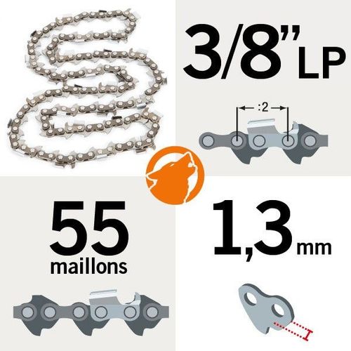 Chaîne tronçonneuse KERWOOD 55 maillons 3/8"LP ,1,3mm