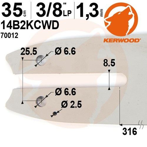 Guide tronçonneuse Kerwood. 35 cm. 3/8"LP. 1,3 mm