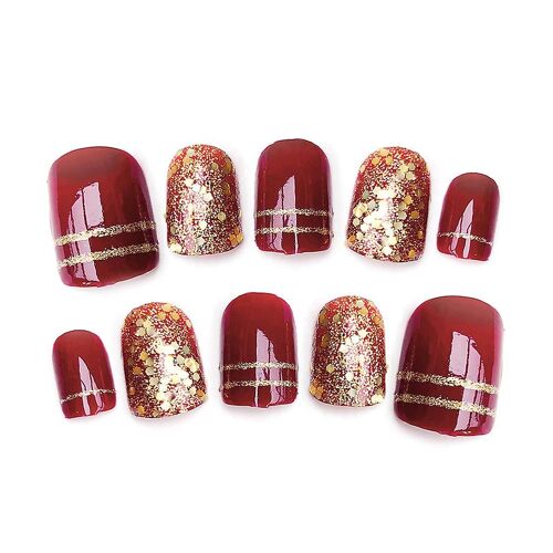 24pcs Brillant Rouge Faux Doigt Nails Shiny Bride Mariage Short Design Faux Nail A