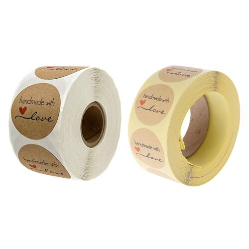 500pcs Rond Kraft Naturel Fait À La Main Avec Amour Merci Autocollants Sceaux Scrapbook