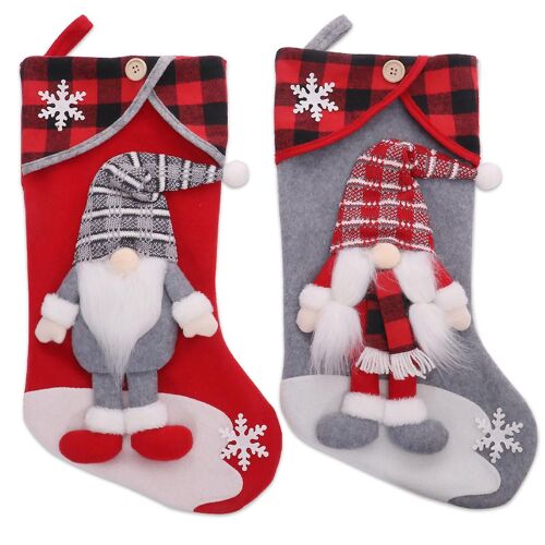 Christmas Gnome Plaid Hat Stockings Set Of 2 Candy Home Door Window Decor