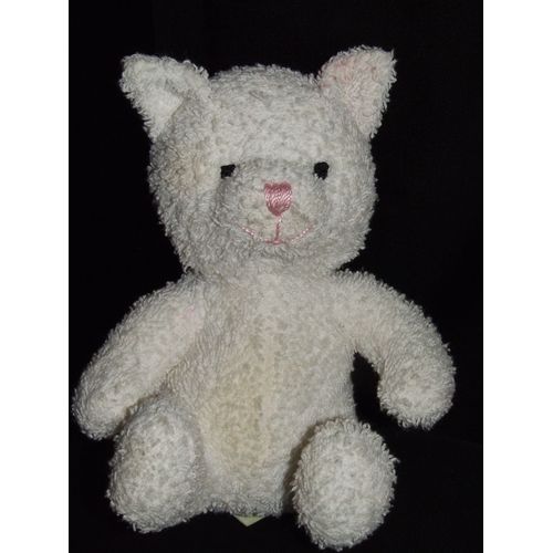 Chat Histoire D' Ours Doudou Blanc Peluche 20 Cm Assis