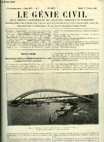 Le Génie Civil Tome Xcvi N° 5 - Pont En Béton Armé De 126 Mètres De Portée Sur L Oise, A Conflans Fin D Oise Près Paris Par R. Vallette, Les Assurances Sociales Pour Les Cadres Du Personnel Salarié(...)