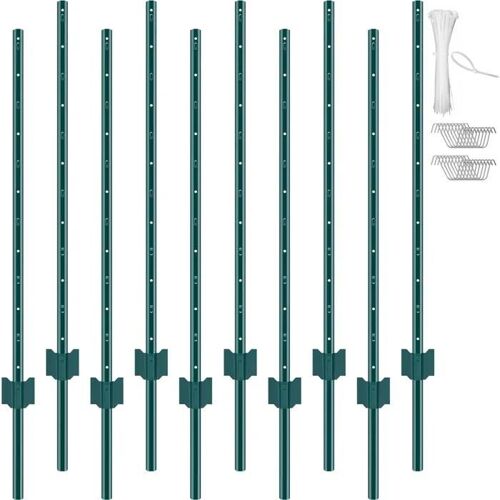 Lot De 10 Poteaux En T-Vevor-En Acier Durable-Idéal Pour Les Cours, Les Fermes Et Les Clôtures Extérieures-Vert