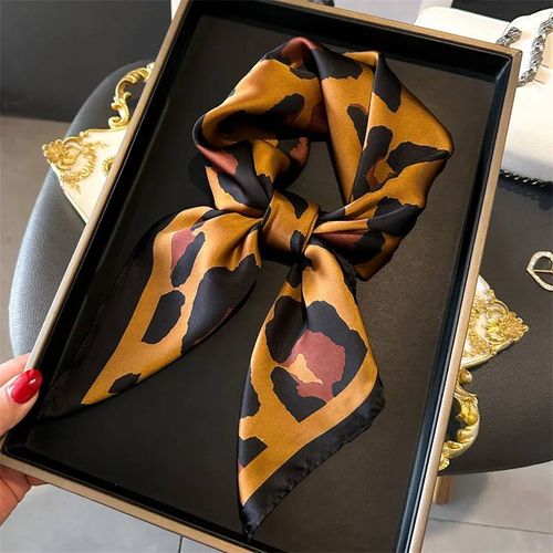 Foulard Carré Imprimé Léopard Pour Femmes,Imitation Soie,Décontracté,Polyvalent,Décoration,Petit Cou,70cm X 70cm,Nouvelle Collection 2024-70x70cm-1