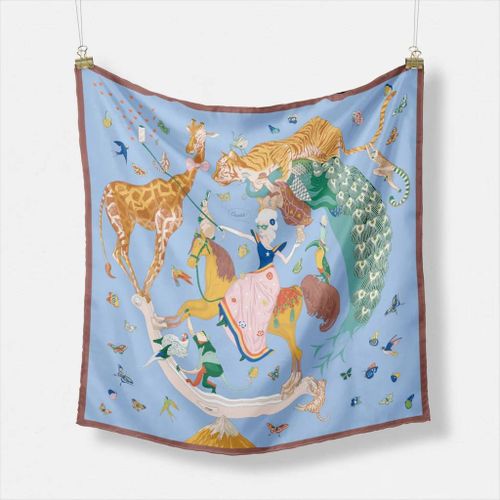 Foulard Carré De Marque Avec Motif Girafe,Tigre Et Cheval Pour Femme,Bandana De Luxe,Pour Sauna,Hijab,53cm,2024--Op68-3