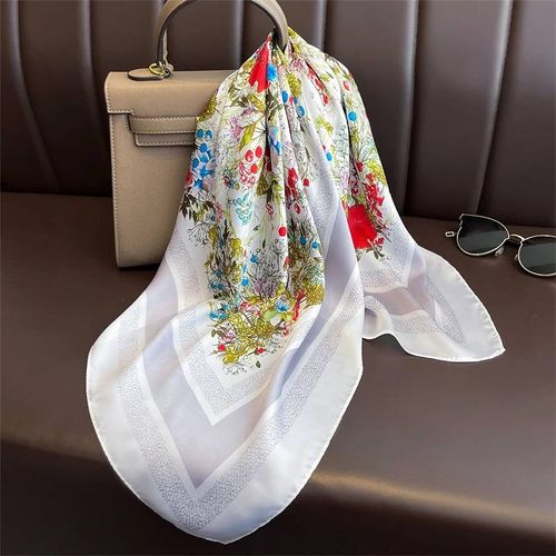 70cm Carré Citron Imprimé Jaune Carré Foulard En Soie Décontracté Élégant Mince Respirant Cou Femmes Coupe-Vent Tête Enveloppement Foulards De Cheveux-70x70cm-Jnc481-03