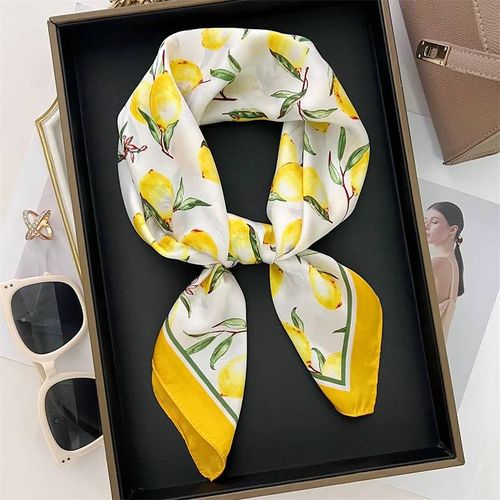 70cm Carré Citron Imprimé Jaune Carré Foulard En Soie Décontracté Élégant Mince Respirant Cou Femmes Coupe-Vent Tête Enveloppement Foulards De Cheveux-70x70cm-Jnc924-01
