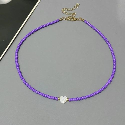Collier Ras Du Cou En Forme De C?ur D'amour Pour Fille,Coquille Naturelle,Mode Printemps-Été,Petites Perles De Verre Colorées,Cadeau Pour Ami,Nouvelle Collection--I