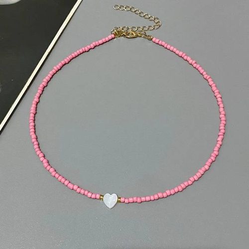 Collier Ras Du Cou En Forme De C?ur D'amour Pour Fille,Coquille Naturelle,Mode Printemps-Été,Petites Perles De Verre Colorées,Cadeau Pour Ami,Nouvelle Collection--H