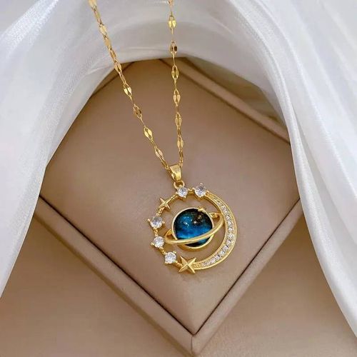 Collier De La Série Star Series En Acier Au Titane Pour Femme,Pendentif Planète Lune Et Astronome,Colliers De La Présidence,Cadeaux De Bijoux,Document Doré,Luxe Abordable--Necklace A