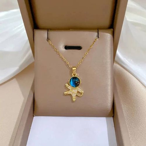 Collier De La Série Star Series En Acier Au Titane Pour Femme,Pendentif Planète Lune Et Astronome,Colliers De La Présidence,Cadeaux De Bijoux,Document Doré,Luxe Abordable--Necklace D