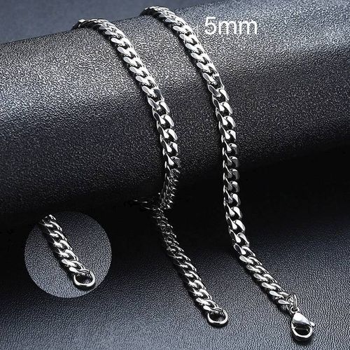 Vnox Collier Cubain Pour Hommes Et Femmes,Tour De Cou Basique En Acier Inoxydable,Style Punk Vintage,En Métal Massif-45cm 18inch-5mm Silver Cuban