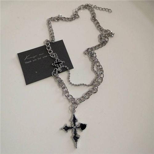 Punk Rock Noir Coeur Croix Pendentif Chaîne Collier Pour Hommes Femmes Cool Hip Hop Rue Vintage Années 90 Y2k Grunge Goth Accessoires--6