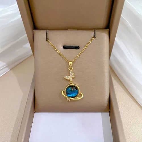Collier De La Série Star Series En Acier Au Titane Pour Femme,Pendentif Planète Lune Et Astronome,Colliers De La Présidence,Cadeaux De Bijoux,Document Doré,Luxe Abordable--Necklace B