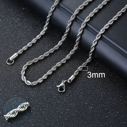 Vnox Collier Cubain Pour Hommes Et Femmes,Tour De Cou Basique En Acier Inoxydable,Style Punk Vintage,En Métal Massif-45cm 18inch-3mm Silver Rope