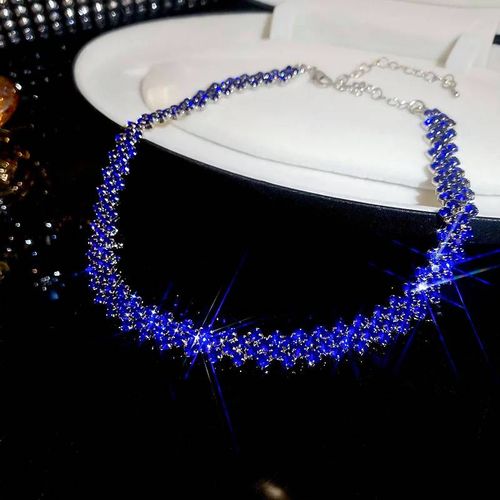 Collier Ras Du Cou En Strass Brillants Pour Femme,Bijoux De Luxe En Clip Géométrique Personnalisé,Cadeaux De Ixde Mariage--Dark Blue