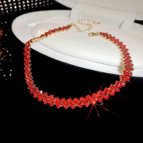 Collier Ras Du Cou En Strass Brillants Pour Femme,Bijoux De Luxe En Clip Géométrique Personnalisé,Cadeaux De Ixde Mariage--Red
