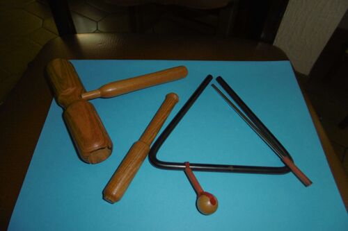 Lot De Triangle Métal Et Tone Block Avec Manche Et Batte En Bois Playjeux
