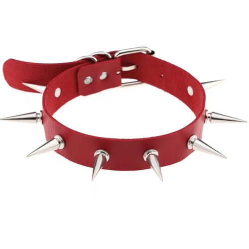 Collier En Cuir Pu Gothique Punk À Rivets D'halloween,Collier De Mode Exagéré,Collier Gothique Doux Et Cool--Red