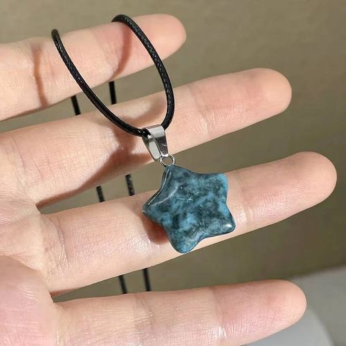Pentagramme Étoile Cristal Pendentif Collier Sacré Guérison Pierre Précieuse Pierre Naturelle Pendentif Pour Femmes Filles Collier Cristal Guérison--Blue