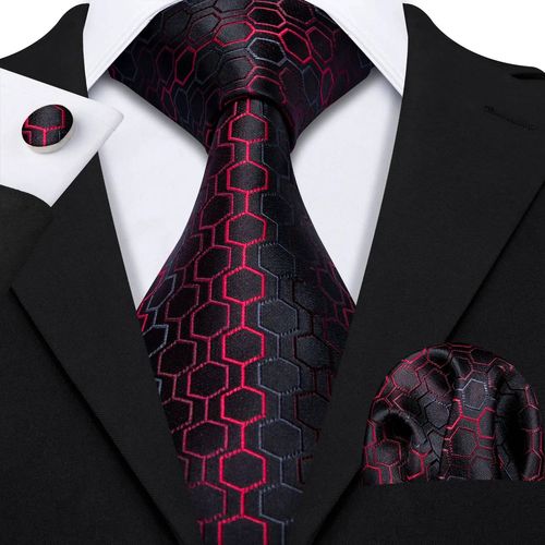 Rouge Soie Hommes Cravate Hanky Boutons De Manchette Ensemble Bordeaux Marron Écarlate Carmine Rose Jacquard Cravate Pour Homme Fête De Mariage-N-0584-