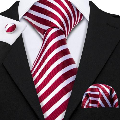 Rouge Soie Hommes Cravate Hanky Boutons De Manchette Ensemble Bordeaux Marron Écarlate Carmine Rose Jacquard Cravate Pour Homme Fête De Mariage-N-5242-