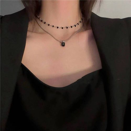 Collier Ras Du Cou Pour Femmes,Double Couche De Perles,Cadeau Pour Ami,Couleur Argent,Collier Géométrique,Vente En Gros,Bijoux--18182