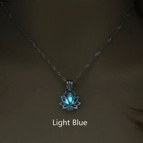 Collier Pendentif Lumineux En Forme De Fleur De Lotus Pour Femmes,Lune Scintillante Dans La Nuit,Bijoux Bouddhistes De Prière De Yoga--Rouge-Brun